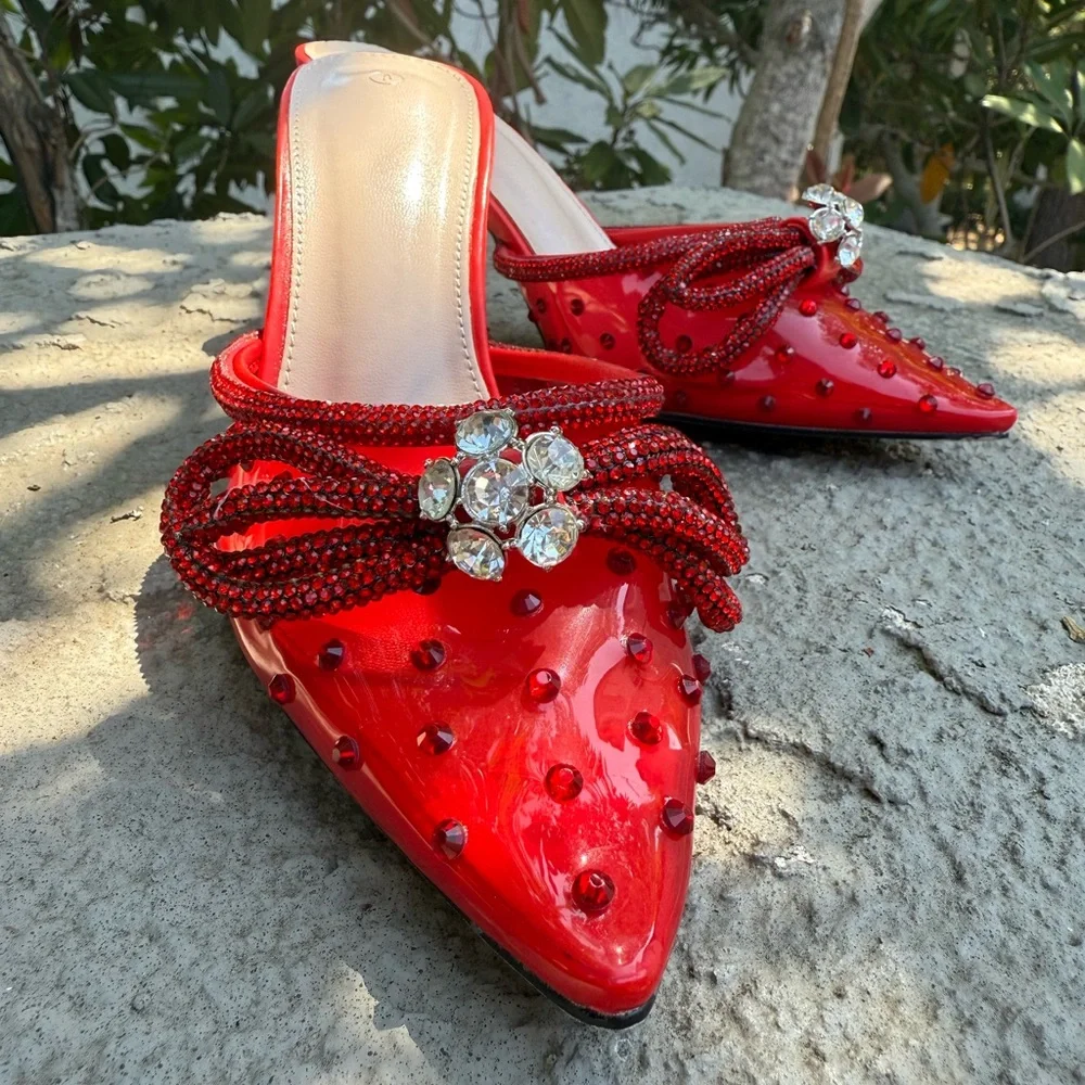 NWOT Red Crystal Bow Heels 👠 - Picture 5 of 7